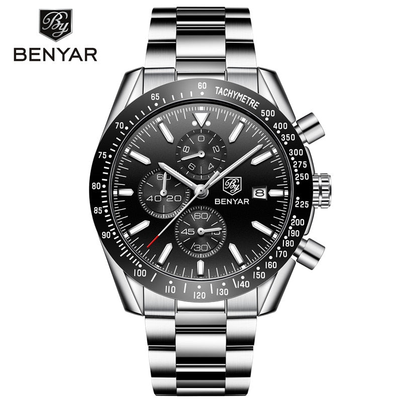 BENYAR Men's Watch Top Brand Luxury Business Steel Quartz Watch Casual Men's 30M Waterproof Watch Relogio Masculino