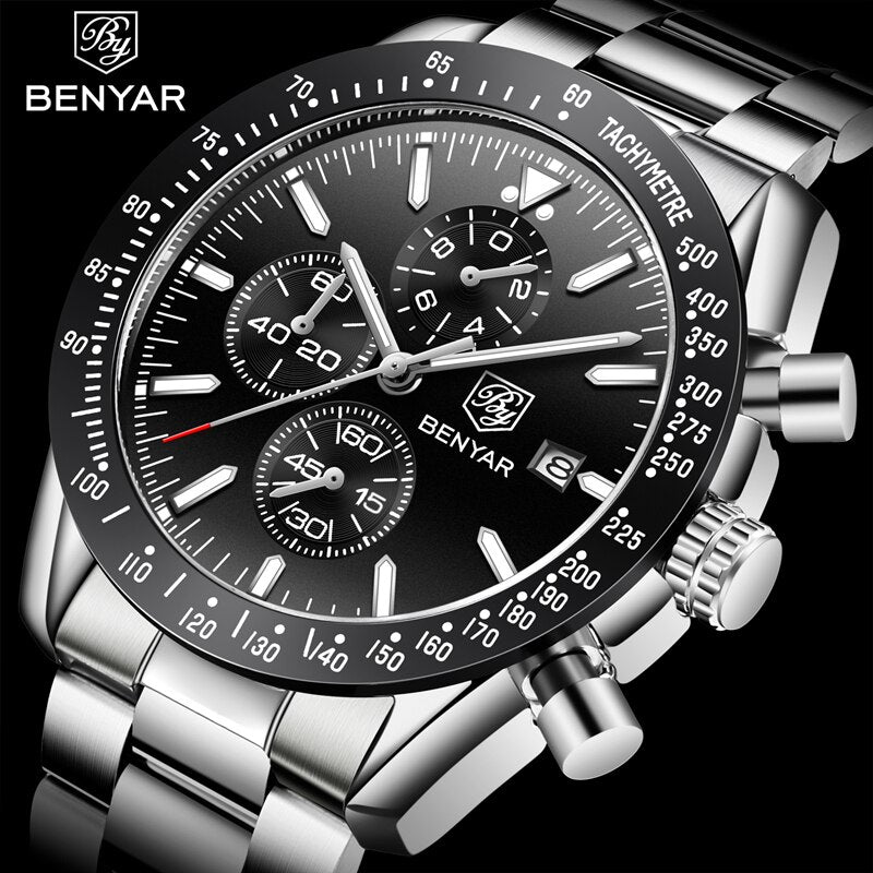 BENYAR Men's Watch Top Brand Luxury Business Steel Quartz Watch Casual Men's 30M Waterproof Watch Relogio Masculino