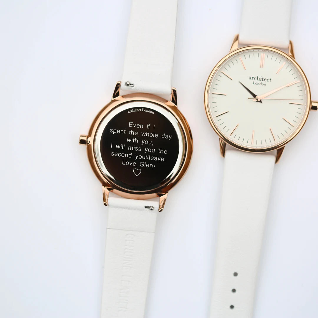 Ladies Architēct Blanc - Modern Font Engraving + White Strap