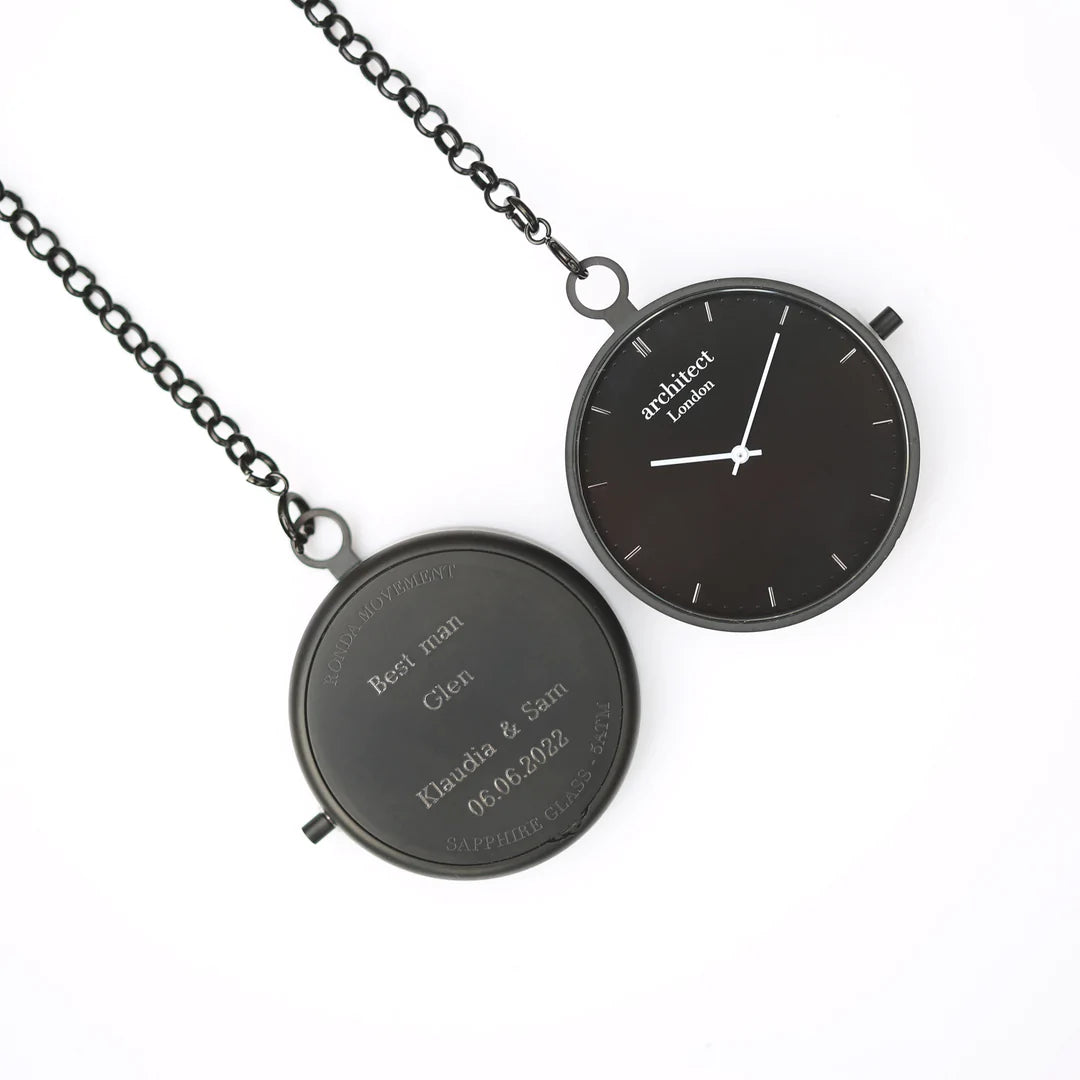 Engraved Modern Pocket Watch Sapphire Glass