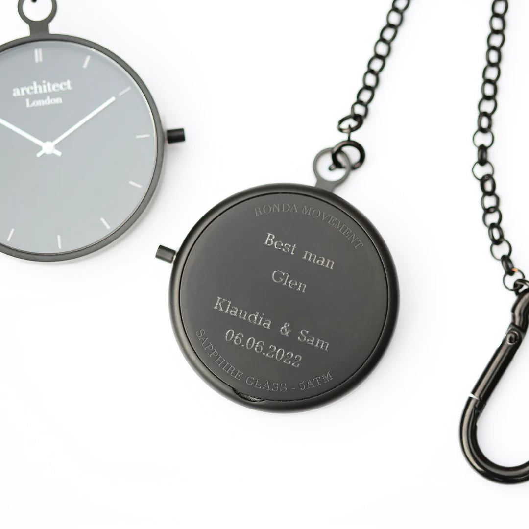 Engraved Modern Pocket Watch Sapphire Glass