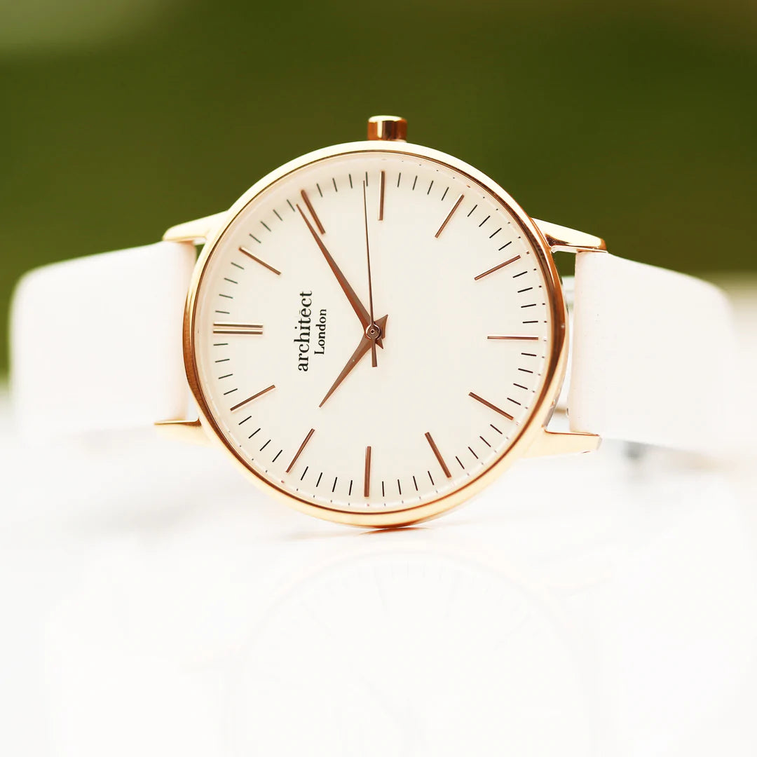 Ladies Architēct Blanc - Modern Font Engraving + White Strap