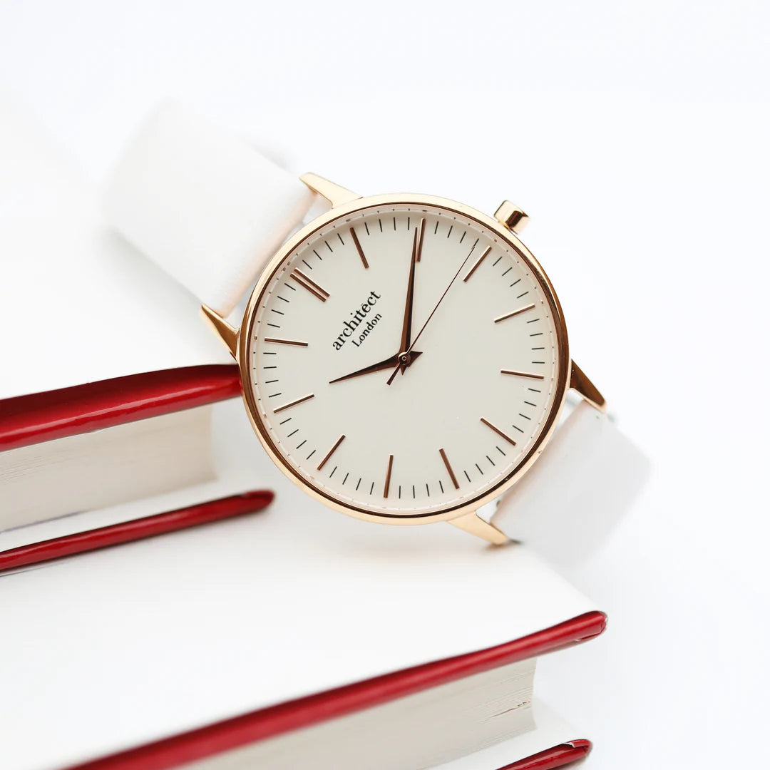 Ladies Architēct Blanc - Modern Font Engraving + White Strap